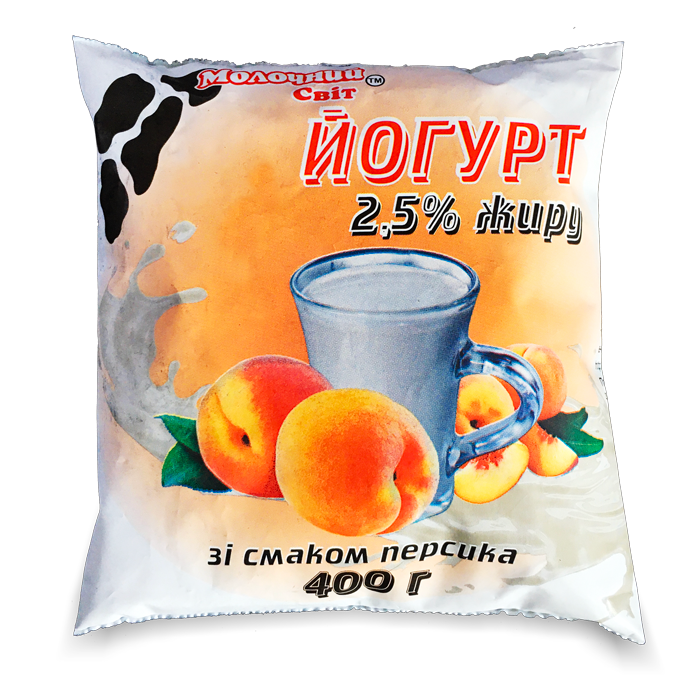 Йогурт зі смаком персика 2,5% "Молочний світ" 400 г.